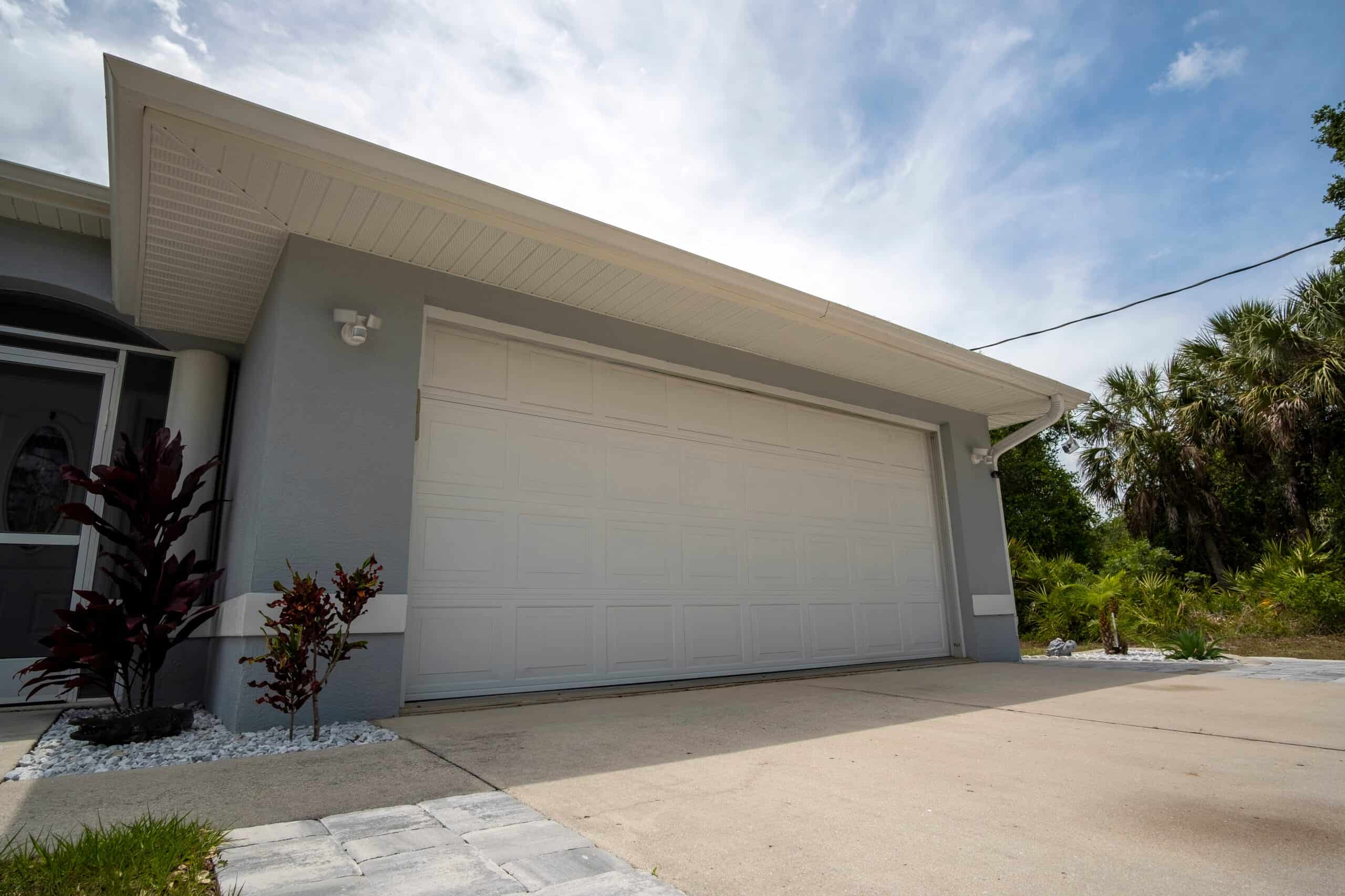 Double garage door and driveway on a modern home